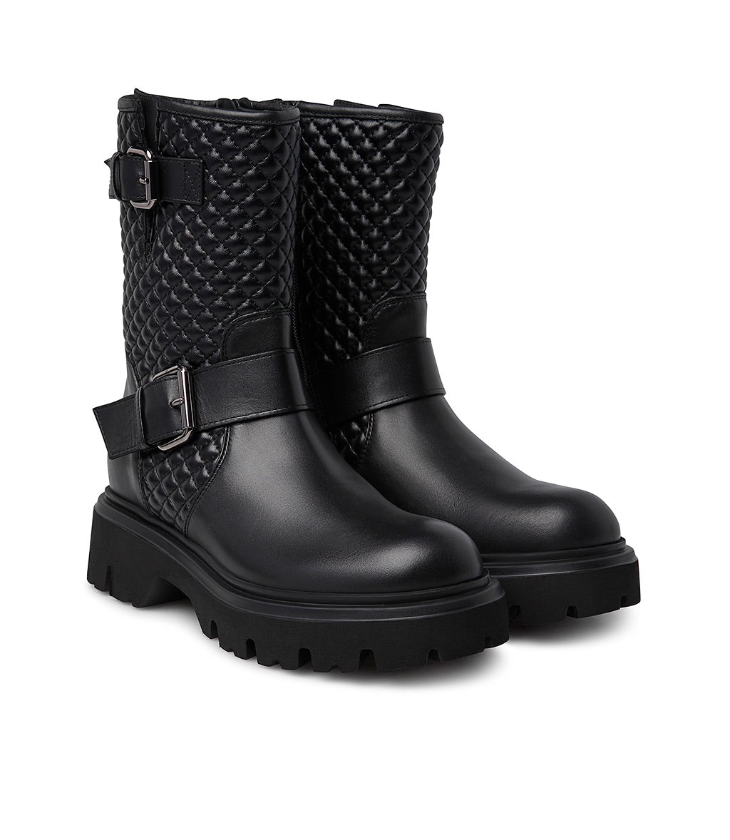 Quilted motif black calfskin combat boots | Loriblu