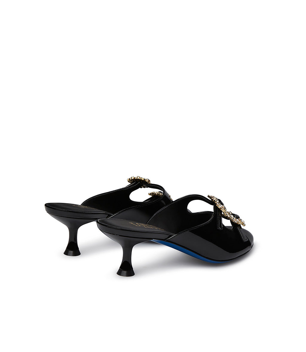 jewel buckle embellished black leather mules | Loriblu