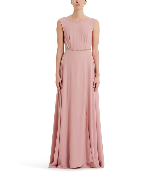 Crystals emebllished powder pink long party dress 