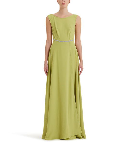 Crystals emebllished lime green long party dress 