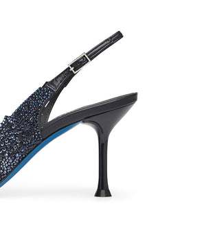 Crystals blue suede slingback pumps