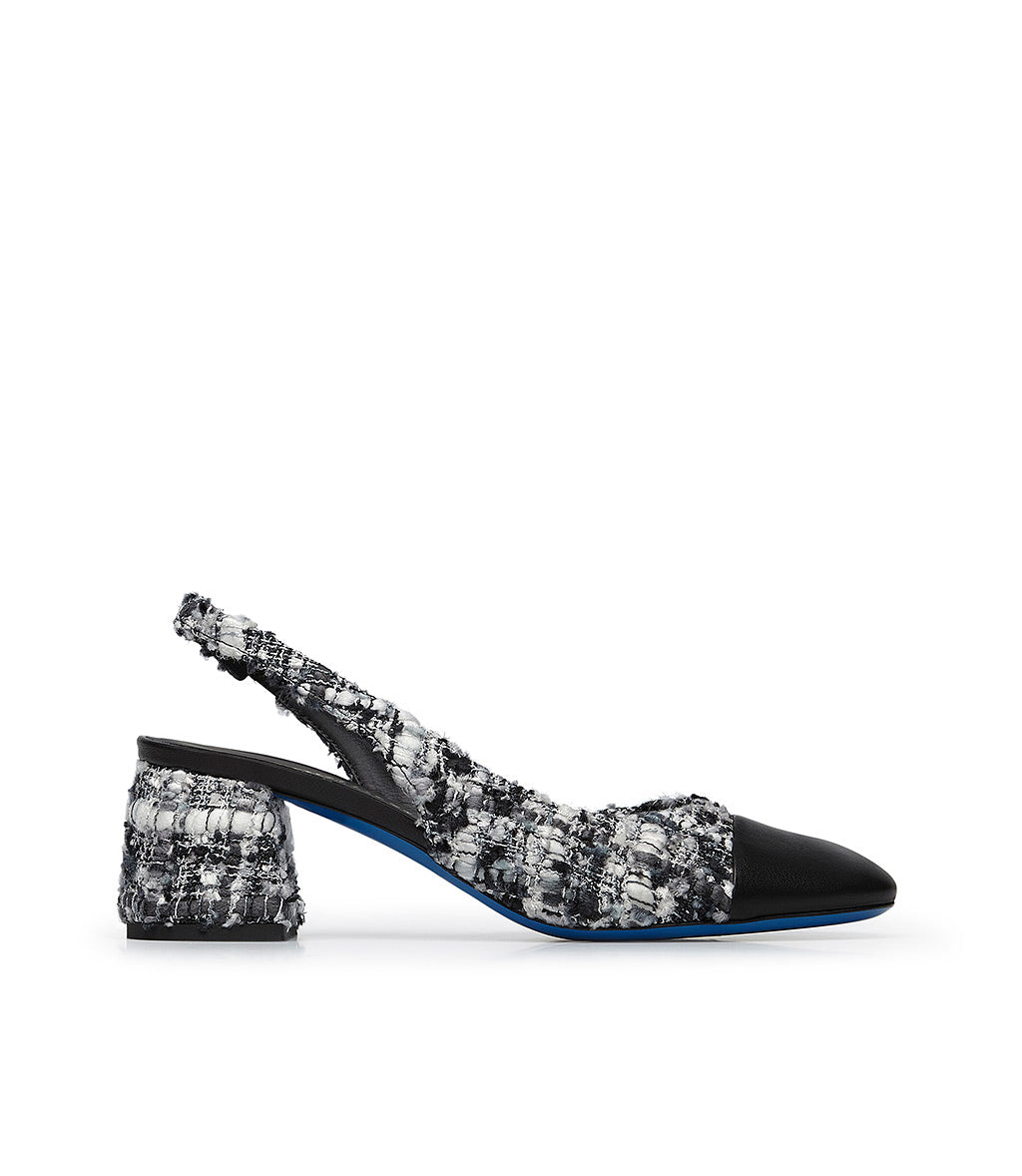 Slingback Pumps Black And White Black And White Tweed And Nappa