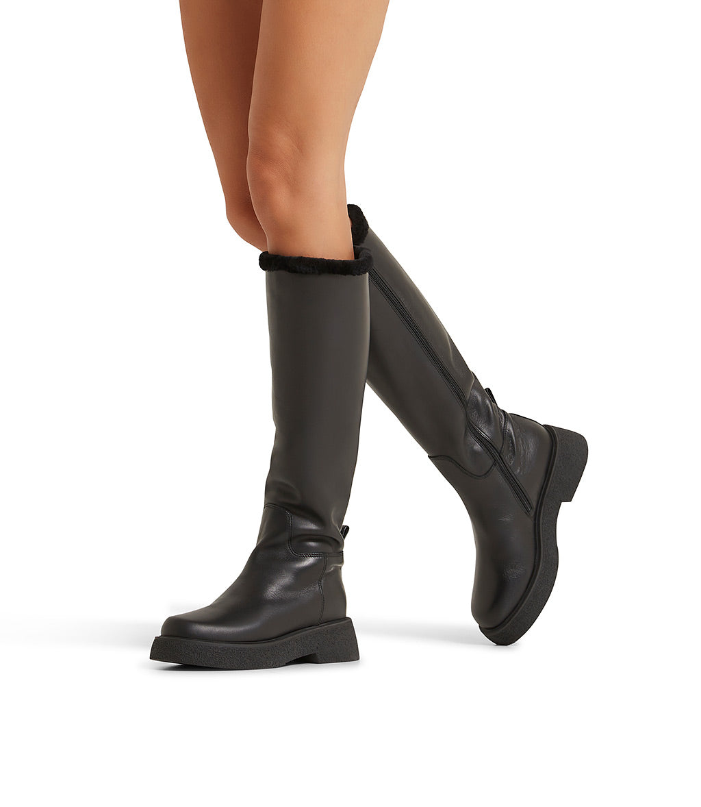 Black leather and shearling boots