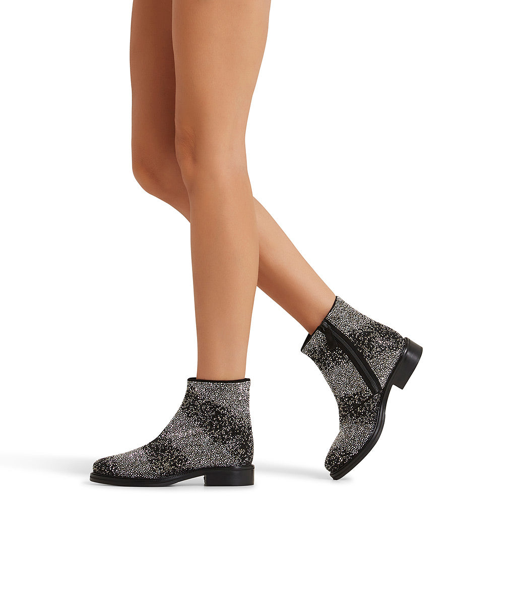 Crystal-embellished black suede ankle boots