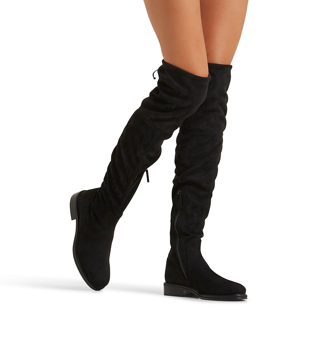 Black stretch suede over-the-knee boots