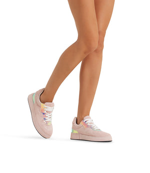 Blush velour and multicolor patent leather sneakers