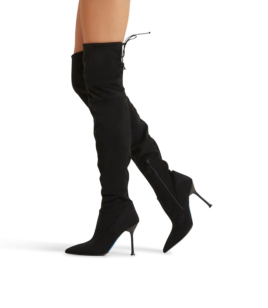 Black stretch suede over-the-knee boots