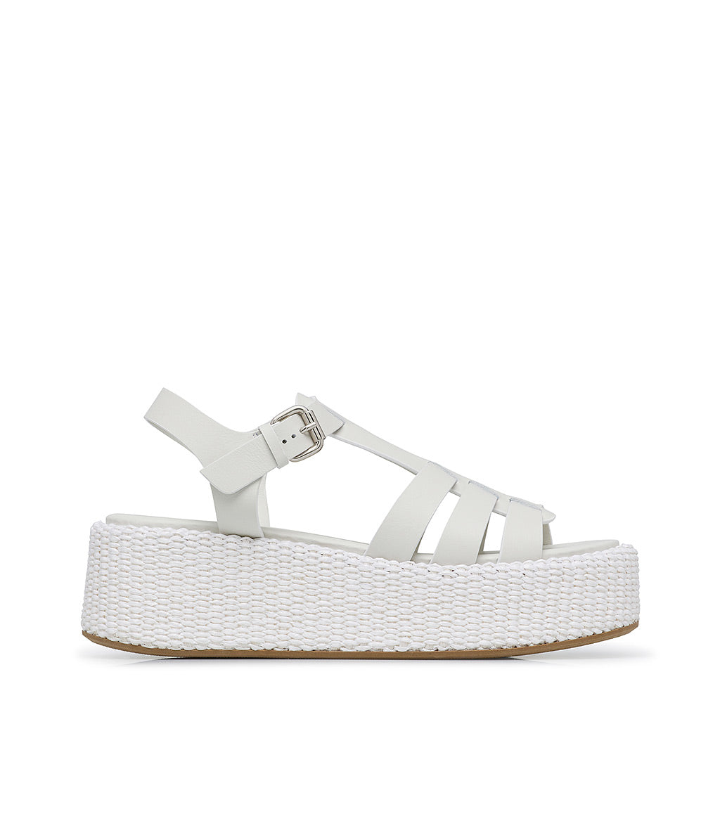 Ice color calfskin and raffia wedge sandal | Loriblu