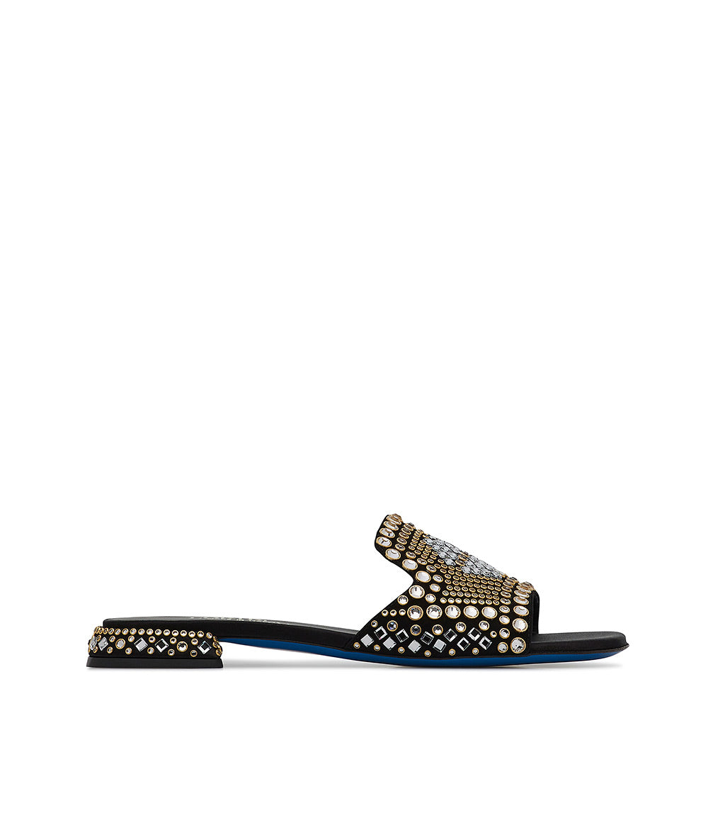 Loriblu Black Satin Floral Embellished Sandals Size 38 | eBay