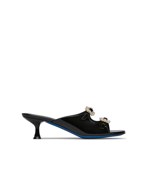 jewel buckle embellished black leather mules | Loriblu