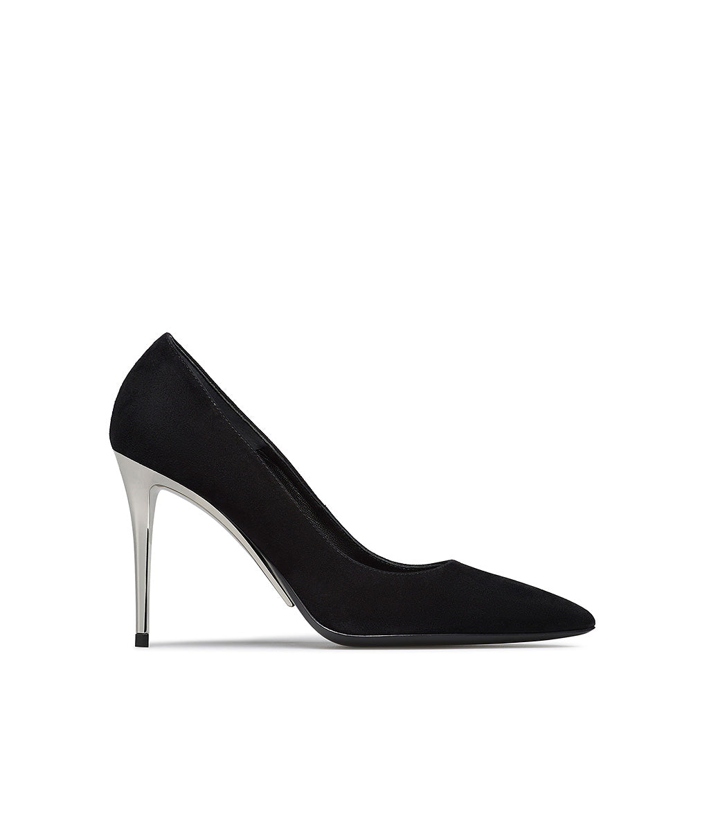 Silver metal sculpture heel black suede pumps | Loriblu Silver metal sculpture heel black suede pumps | Loriblu