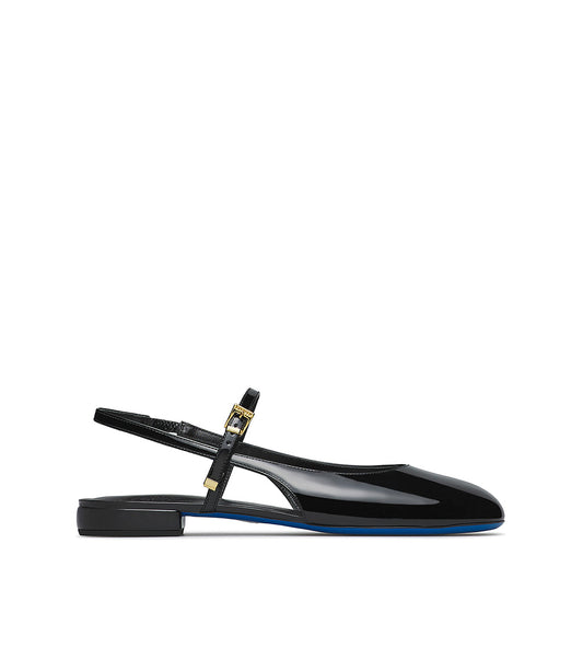 Slingback flat in vernice nero con cinturini