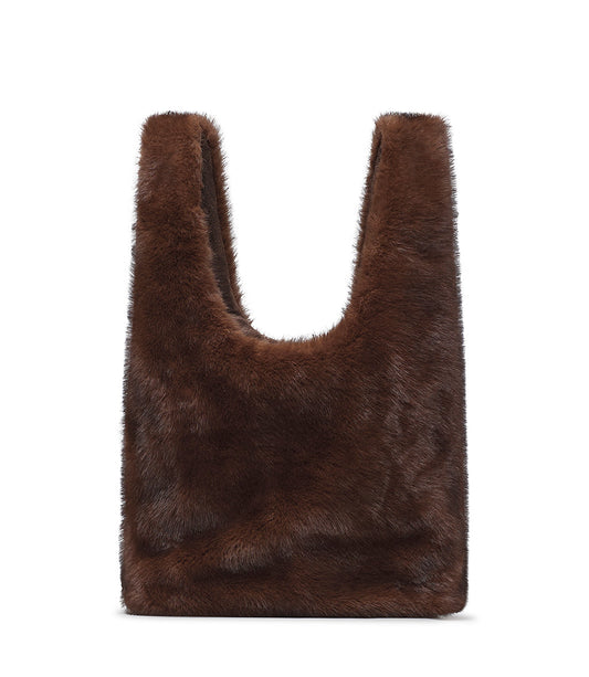 Chocolate-color faux-fur hand bag