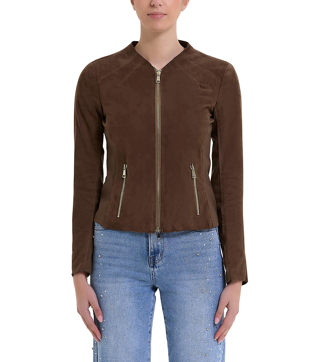 tobacco coloured jacket Women's tobacco-colored suede women with fringes and a straight hem. Tobacco Cashmere Work Coat