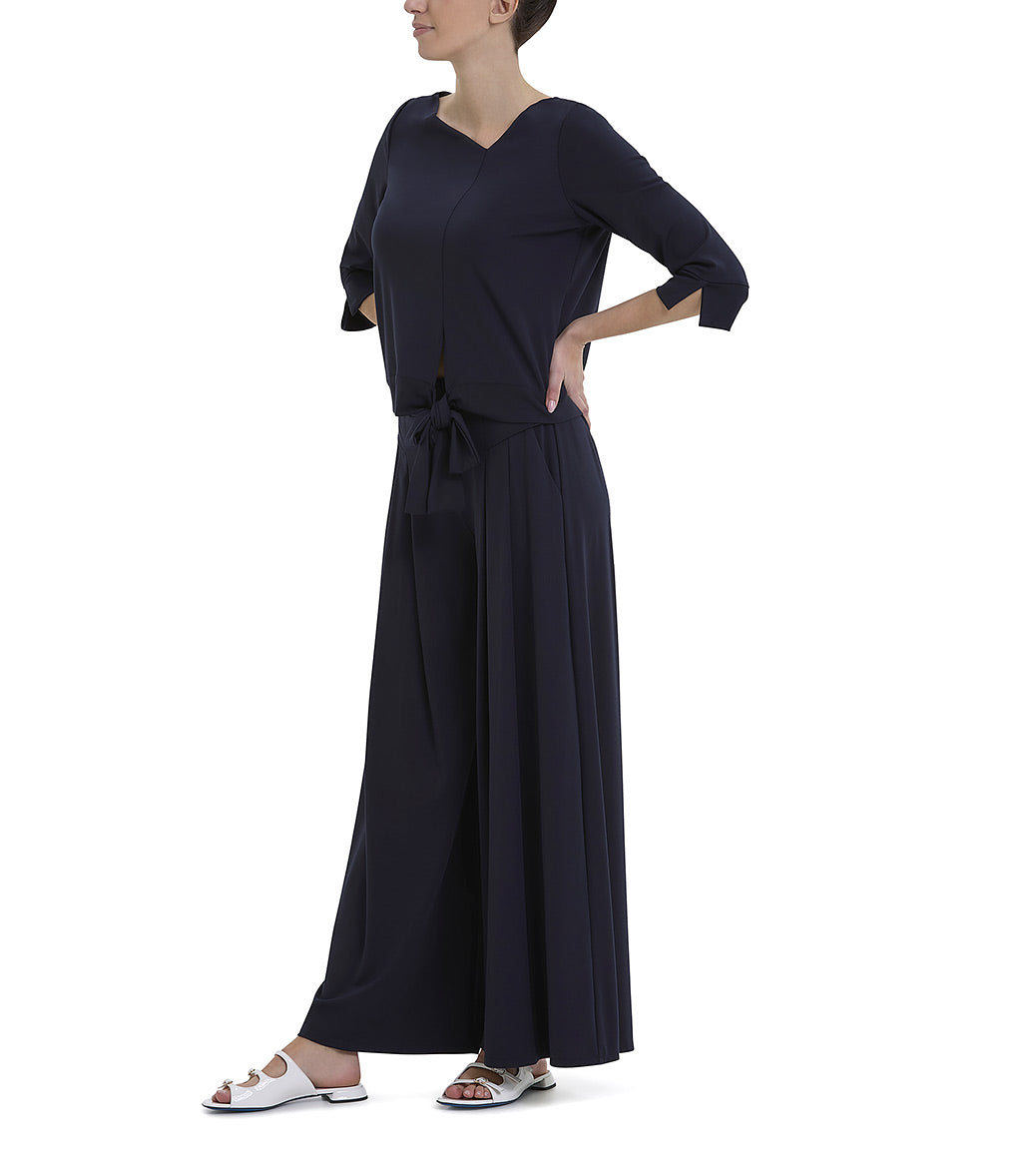Pantalone palazzo color blu scuro con pinces