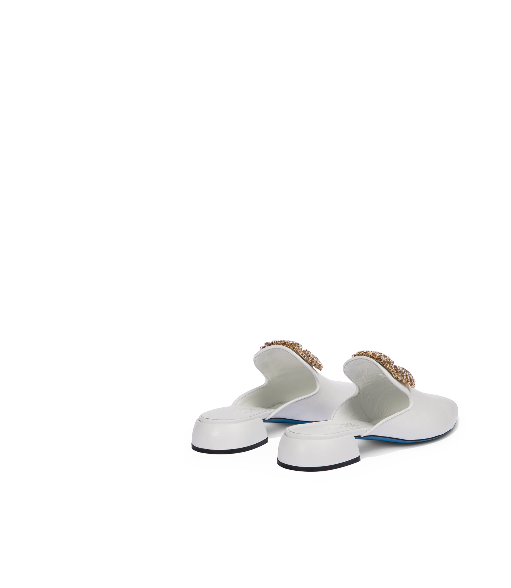 Jewel-buckle white nappa leather mules
