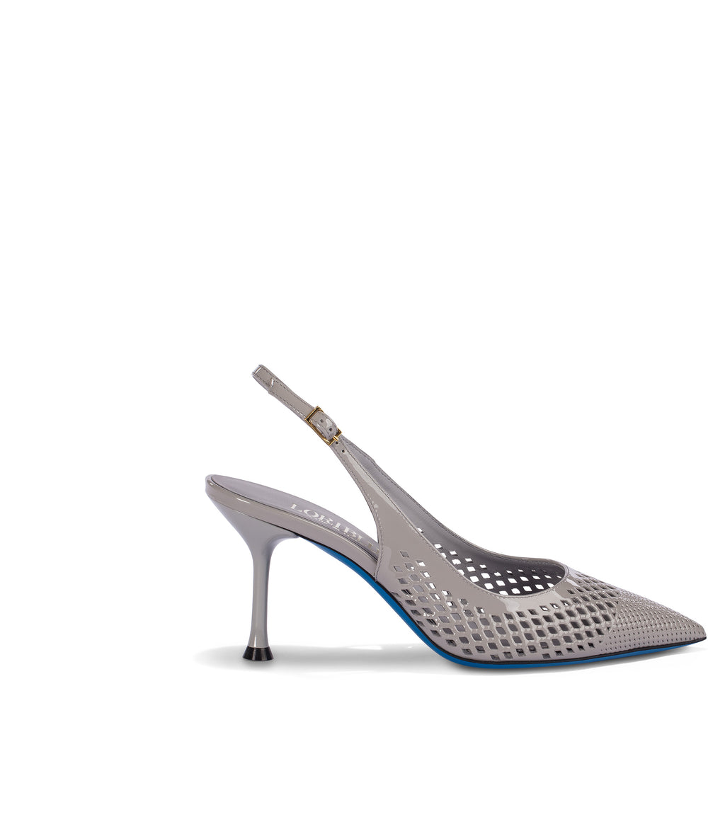 Grey mesh effect patent leather slingback pumps Loriblu